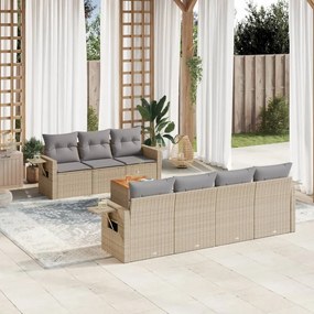 vidaXL 8 pcs conjunto de sofás p/ jardim com almofadões vime PE bege