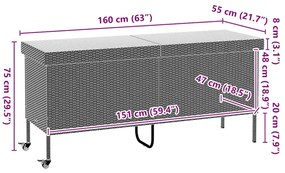 Caixa de arrumação jardim com rodas 160x55x75 cm vime PE bege