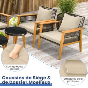 Conjunto de jantar para área externa de 3 peças com encosto dobrável e almofada de assento, conjunto de móveis para pátio