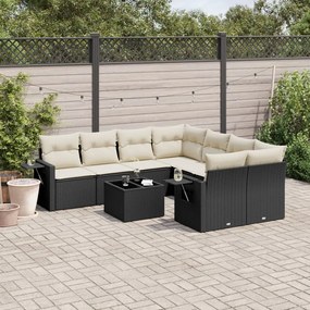 vidaXL 9 pcs conjunto de sofás p/ jardim c/ almofadões vime PE preto
