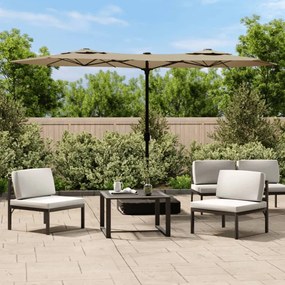 Guarda-sol jardim cabeça dupla/LED 316x240 cm cinza-acastanhado