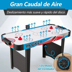 Mesa de Air Hockey com Marcador LED e Motor de 12V com 2 Discos e 2 Pás para Adultos e Crianças 122 x 61 x 76 cm Azul