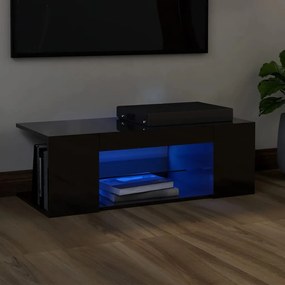 Móvel de TV com luzes LED 90x39x30 cm preto brilhante