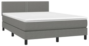 Cama box spring c/ colchão e LED 140x200 cm tecido cinza-escuro