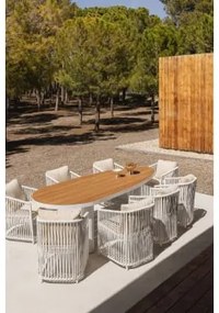 Conjunto De Mesa Oval Taneli, 260x110 Cm, Feito De Alumínio E Madeira De Teca, E 8 Cadeiras De Jardim Sophie, Feitas De Alumínio Gardénia Branco -