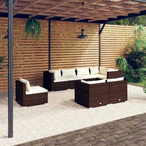 vidaXL 8 pcs conjunto lounge de jardim c/ almofadões vime PE castanho