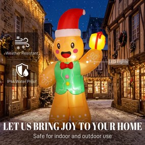 Boneco de Gengibre Insuflável de Natal, 135 x 60 x 250 cm, Iluminação LED, Multicolor