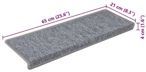 Tapete/carpete para degraus 15 pcs 65x21x4 cm branco e cinzento