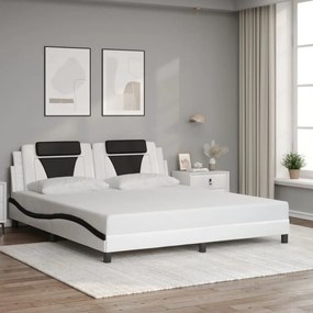 vidaXL Estrutura de cama c/ cabeceira couro artificial branco e preto