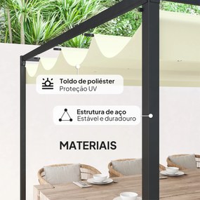 Pérgola 400x300x222 cm Pérgola de Jardim com Teto Retrátil de Poliéster com Revestimento para Celebrações Festas Casamento Creme
