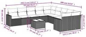 11 pcs conjunto sofás de jardim c/ almofadões vime PE castanho