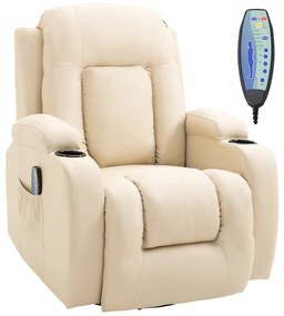 HOMCOM Poltrona de Massagem Reclinável até 150° com 8 Pontos de Massagem por Vibração Função de Aquecimento 85x94x104 cm Creme