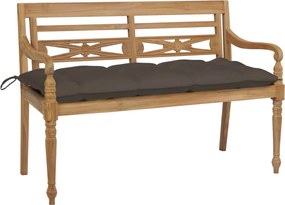 vidaXL Banco Batávia c/ almofadão cinza-acastanhado 120 cm teca maciça