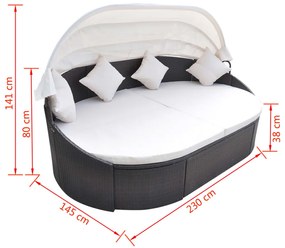 Espreguiçadeira de exterior com toldo vime PE castanho