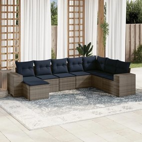 vidaXL 8 pcs conjunto sofás p/ jardim c/ almofadões vime PE cinzento