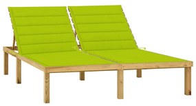 vidaXL Espreguiçadeira dupla c/ almofadões verde brilh. pinho impreg.