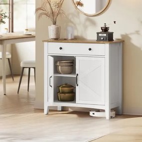 Armário de cozinha 40 x 80 x 80 cm com gavetas e portas em branco nuvem e castanho mel