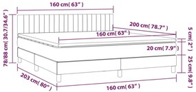Cama box spring c/ colchão/LED 160x200cm tecido castanho-escuro