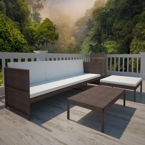 Conjunto Lounge para Jardim - Cor Castanho - Com Almofadões em Branco