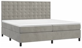 Cama box spring c/ colchão/LED 200x200 cm veludo cinzento-claro