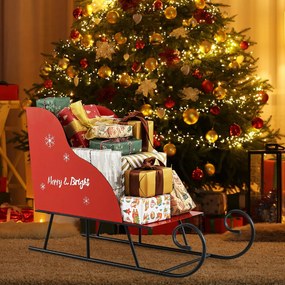 Cesto de Natal em Metal desenho Trenó de Natal para Presentes do Pai Natal Carrinho Trenó Decoração de Natal para Casa Vermelho