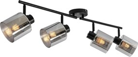 Candeeiro de teto com focos ajustáveis preto com vidro fumê 4-luzes - Laura