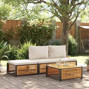 4 pcs conjunto de sofás de jardim com almofadões acácia maciça