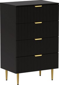 HOMCOM Cômoda 4 gavetas cômoda para quarto móvel de armazenamento moderno com puxadores e pés dourados, dim. 60 x 40 x 96 cm, preto | Aosom Portugal