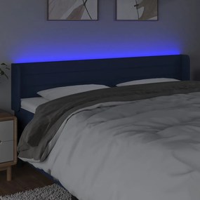 Cabeceira de cama c/ luzes LED tecido 203x16x78/88 cm azul