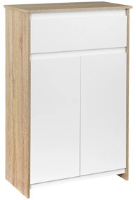 kleankin Móvel Auxiliar Casa de Banho com 1 Gaveta e 2 Portas Armário Casa de Banho de Estilo Moderno 60x30x90cm Branco e Madeira | Aosom Portugal
