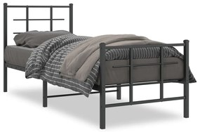 vidaXL Estrutura de cama com cabeceira e pés 75x190 cm metal preto