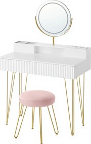 Toucador com banco 40 x 80 x 134,8 cm e iluminação com régua de tomadas branco mate-Dourado
