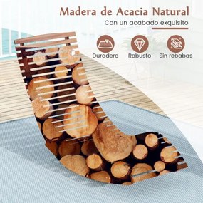 Espreguiçadeira de madeira de acácia baloiço para jardim exterior com assento de ripas largas, encosto alto, carga máxima de 160 kg, 157 x 60 x 76 cm,