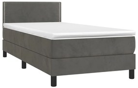 Cama box spring c/ colchão/LED 90x200 cm veludo cinzento-escuro