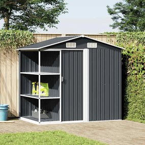vidaXL Abrigo de jardim c/ prateleiras 205x130x183 cm ferro antracite
