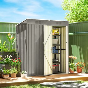Abrigo de jardim em metal 163 x 90 x 179 cm para encostar, com 2 grelhas de ventilação e telhado inclinado com proteção UV, cinzento claro