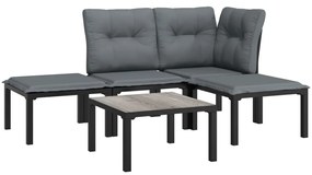 5 pcs conjunto lounge de jardim vime PE preto/cinzento