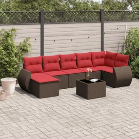 vidaXL 8 pcs conjunto sofás de jardim c/ almofadões vime PE castanho