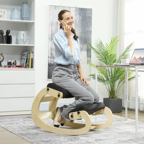 Cadeira de joelhos, cadeira ergonómica em madeira com função de balanço, cadeira de joelhos ajustável para escritório em casa preto