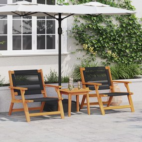 vidaXL Cadeiras de Jardim com Mesa 3 pcs Preto Madeira Sólida de Acácia