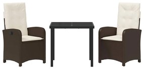 Conjunto de Jantar de Jardim de 3 Peças com Almofadas - Rattan Poliést