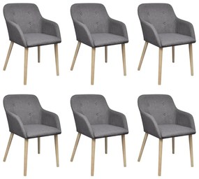 Cadeiras jantar 6 pcs tecido cinzento-claro e carvalho maciço