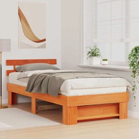 Estrutura da Cama com cabeceira Castanho-mel 90 x 190 cm