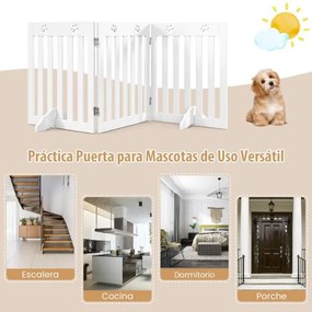 Barreira de segurança dobrável de 3 painéis para cães e animais de estimação com 2 pernas amovíveis Proteção do parque para escadas de quartos Branco