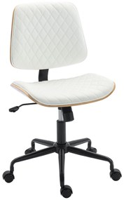 Cadeira de Escritório sem Braços Giratória Estofada em Couro Sintético com Encosto Curvado Assento em Forma de U Altura Ajustável Basculante 48,5x53x8