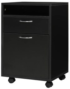 Bloco de Gavetas de Escritório com Armário e Gaveta Móvel Arquivador com Rodas Suporte para Impressora 40x35x60 cm Preto