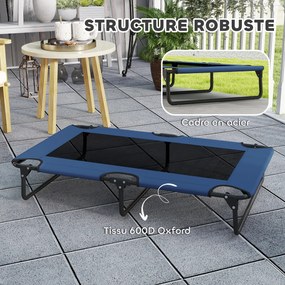 Cama elevada dobrável e refrescante para cães 107 x 61 x 20 cm, cama de campanha para animais em malha respirável,  azul escuro