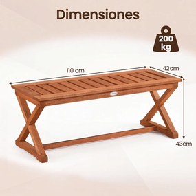 Banco de Jardim, 110 x 42 x 43 cm, Pernas em X, Castanho
