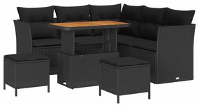 vidaXL Conjunto de Sofá de Jardim com almofada 8 pcs Preto