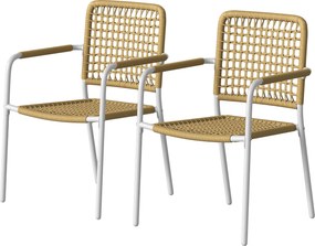 Conjunto de 2 cadeiras de jardim (MESA NÃO INCLUIDA) empilháveis em resina trançada com braços e encosto, 55 x 57 x 82 cm, amarelo